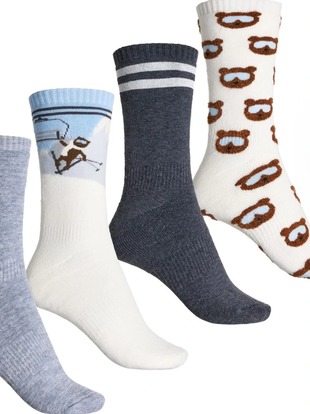 BORN OUTDOORS 4Pk Women’s 4-10 Skiing Bears Full Cushioned Boot Socks -